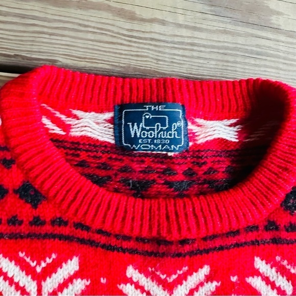 The Woolrich Woman Vintage Wool Sweater Red White Black Knit Crewneck 80s 90s - Picture 4 of 11